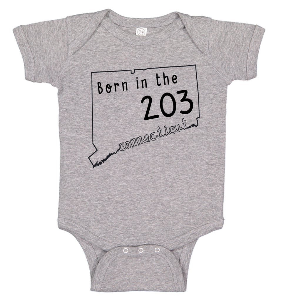 Born in the 203 Connecticut State Pride Baby Bodysuit Romper