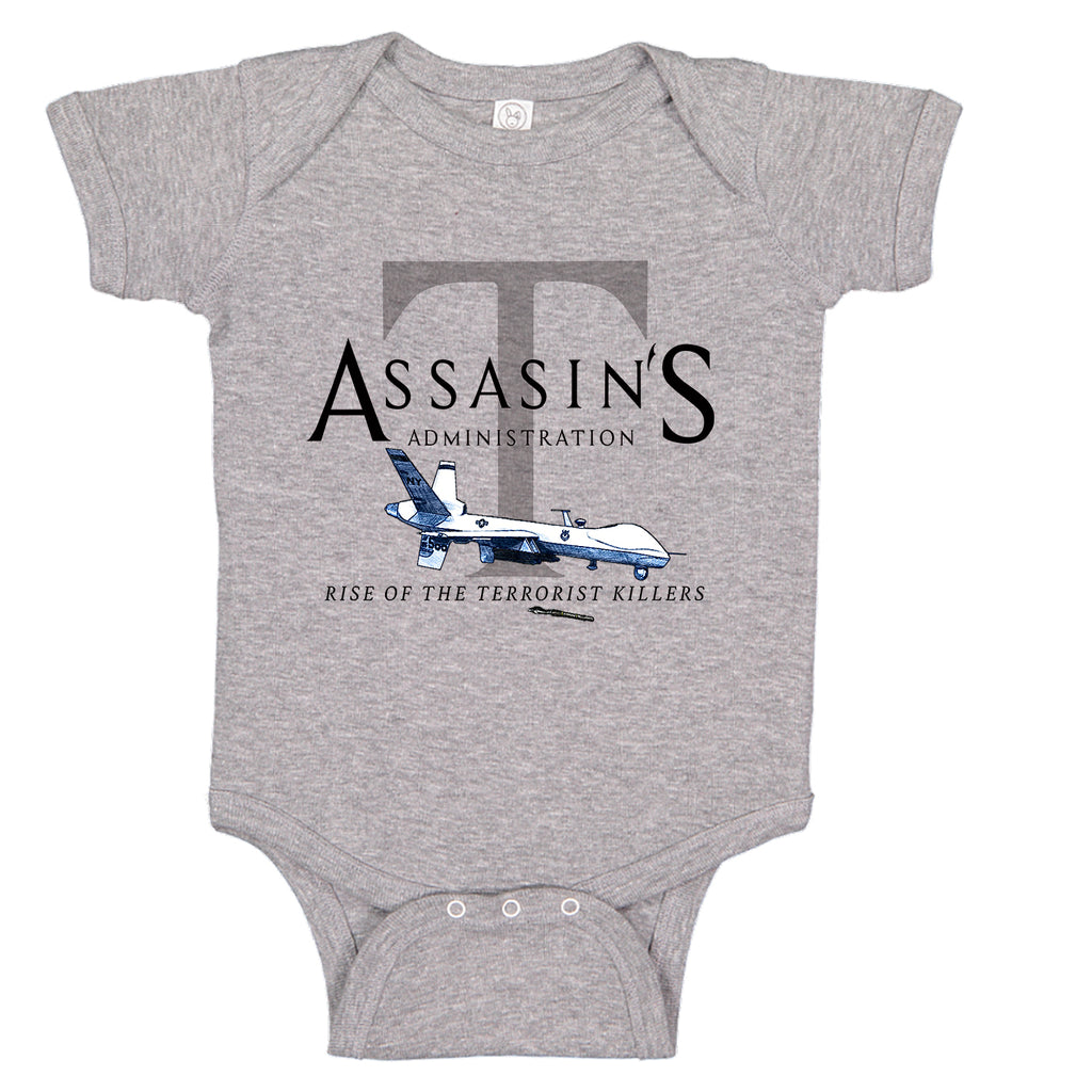 Ink Trendz® Assasin's Administration MQ-9 Reaper Drone Baby-Toddler Bodysuit Romper Baby Onesie, Trump Onesie, Drone Onesie