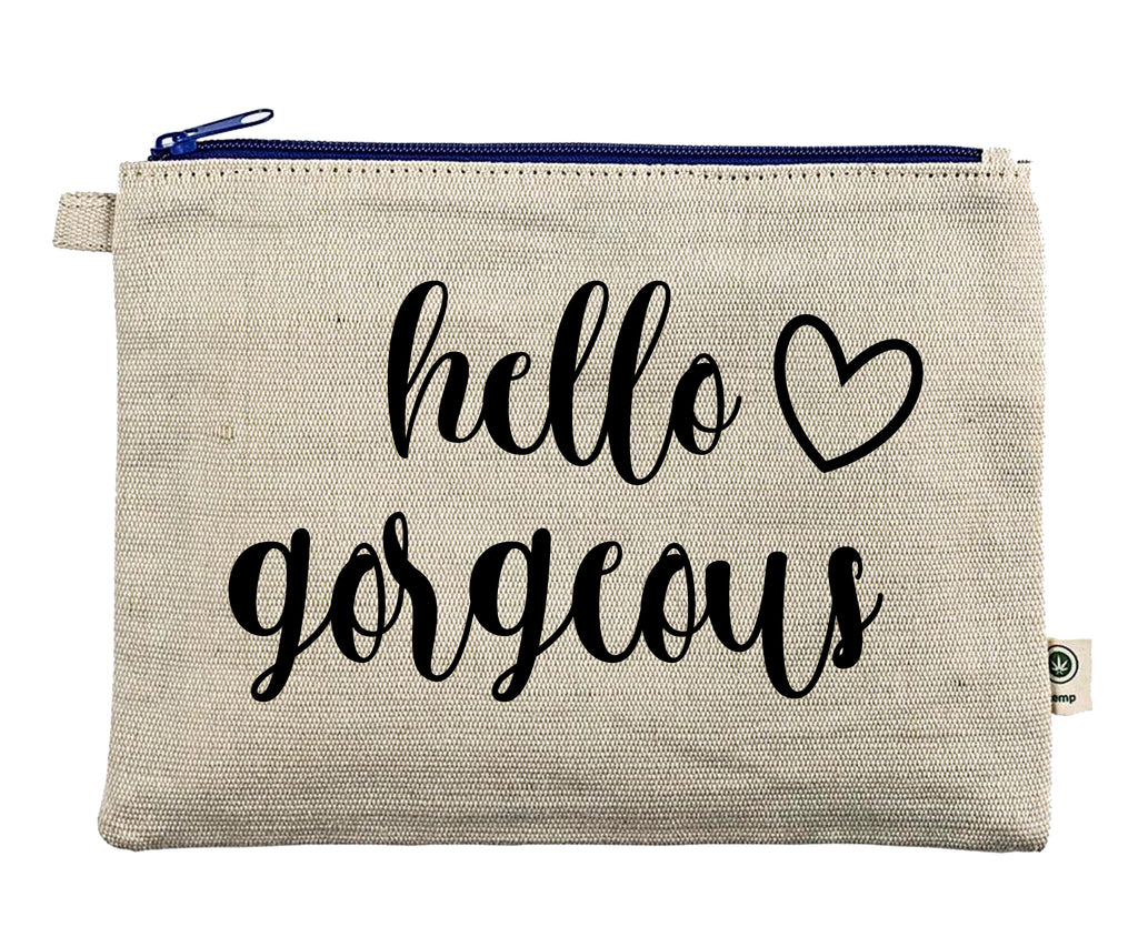 Ink Trendz® Hello Gorgeous Makeup Heart Bag Zipper Hemp Pouch Pencil, Cosmetic Bag