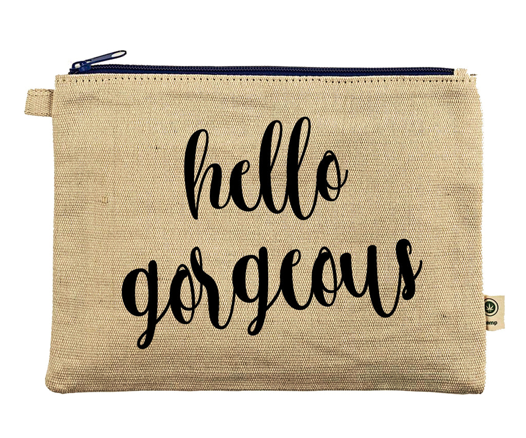 Ink Trendz® Hello Gorgeous Makeup Bag Zipper Hemp Pouch Pencil, Cosmetic Bag