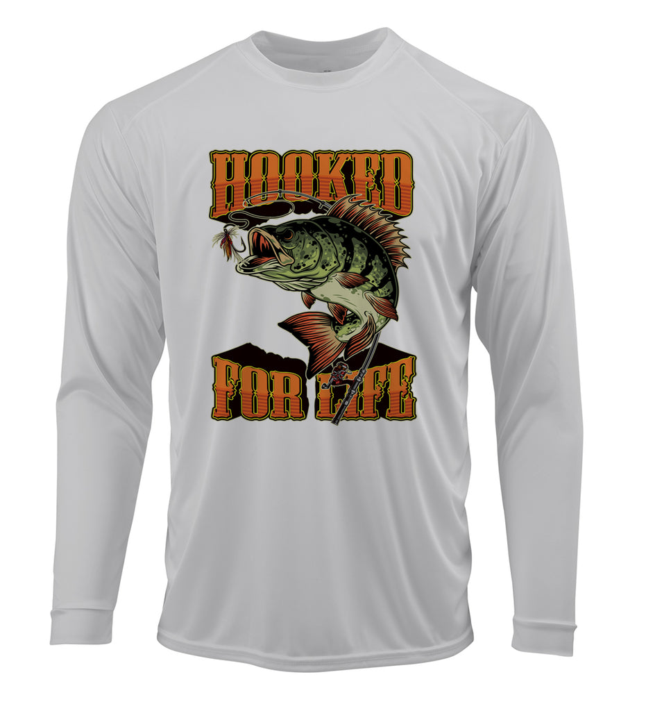 Ink Trendz Hooked for Life  Bass Fishing  UPF 50+ Dri-Fit Long Sleeve Performance T-Shirt, Fathers Day Gift, Fishing Gift