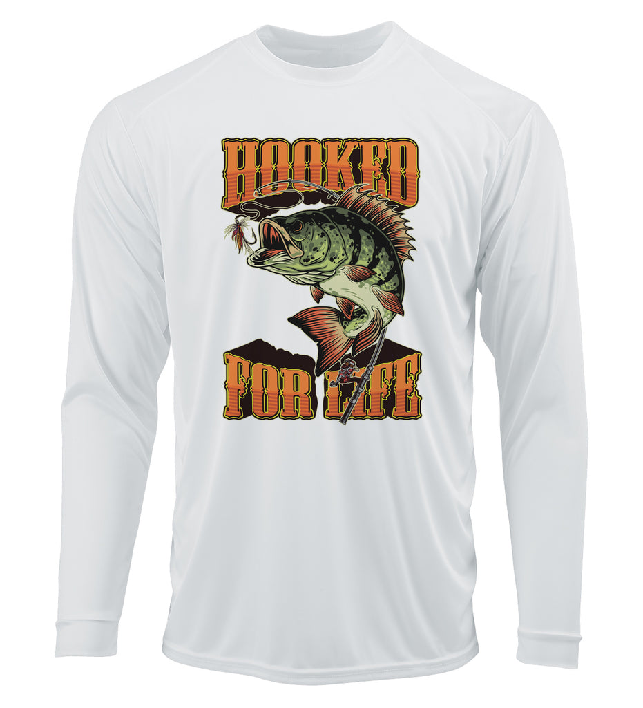 Ink Trendz Hooked for Life  Bass Fishing  UPF 50+ Dri-Fit Long Sleeve Performance T-Shirt, Fathers Day Gift, Fishing Gift