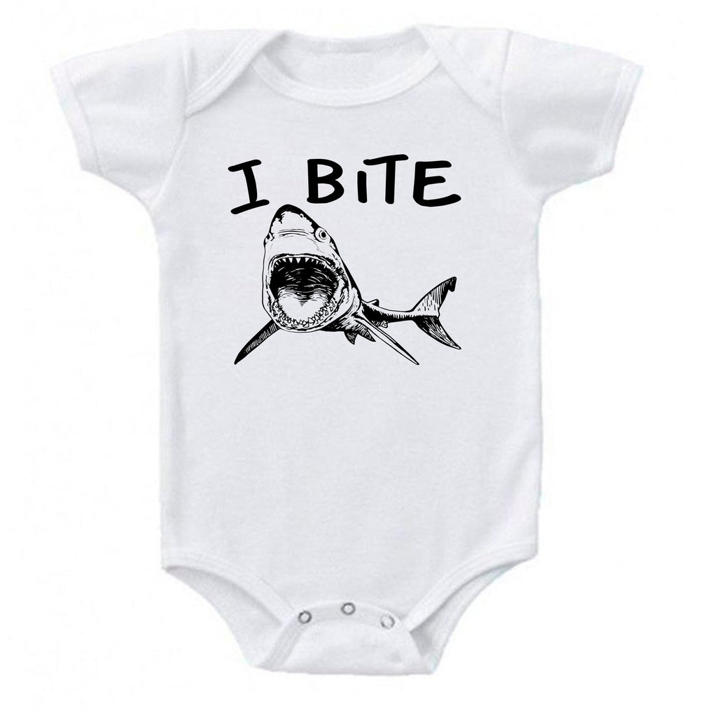 Ink Trendz® I Bite Cute Great White Shark  Baby-Toddler One-piece Bodysuit Fishing Onesie, Fising themed onesies, Shark Onesie