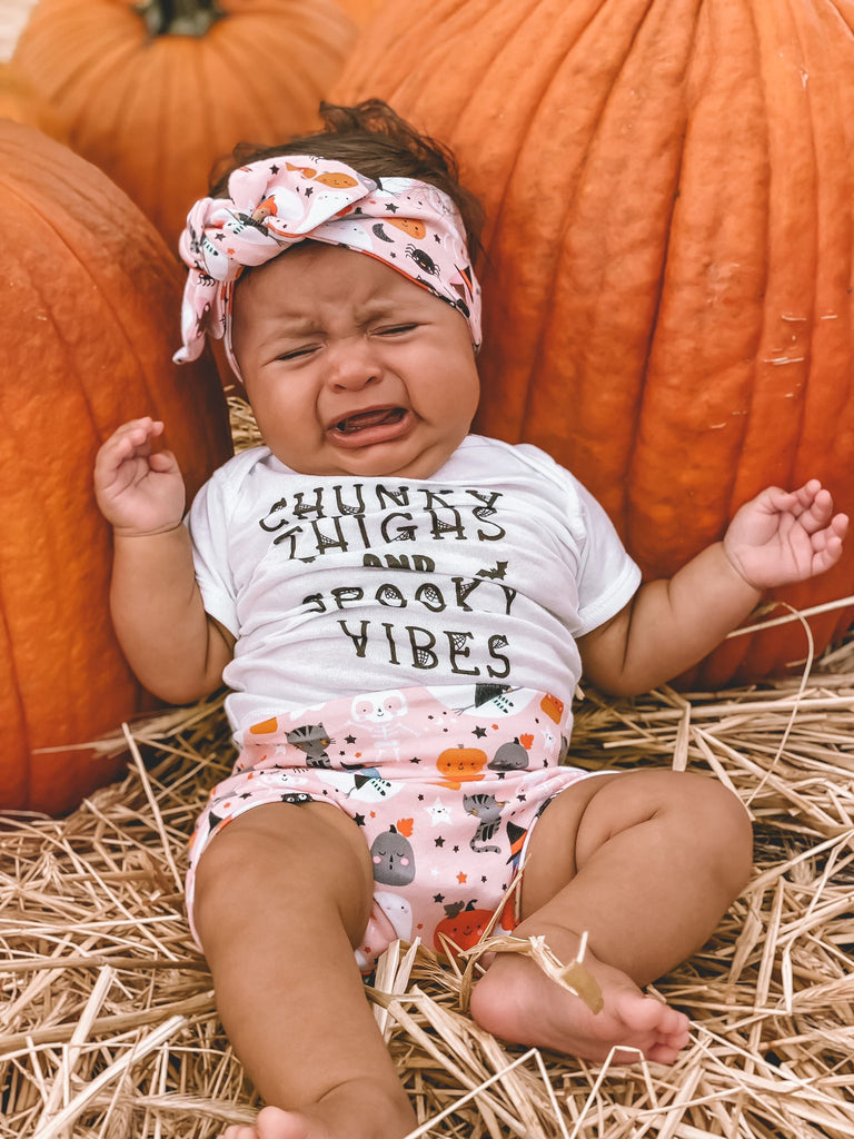 Ink Trendz®  Chunky Thighs and Spooky Vibes Halloween Baby Bodysuit Romper