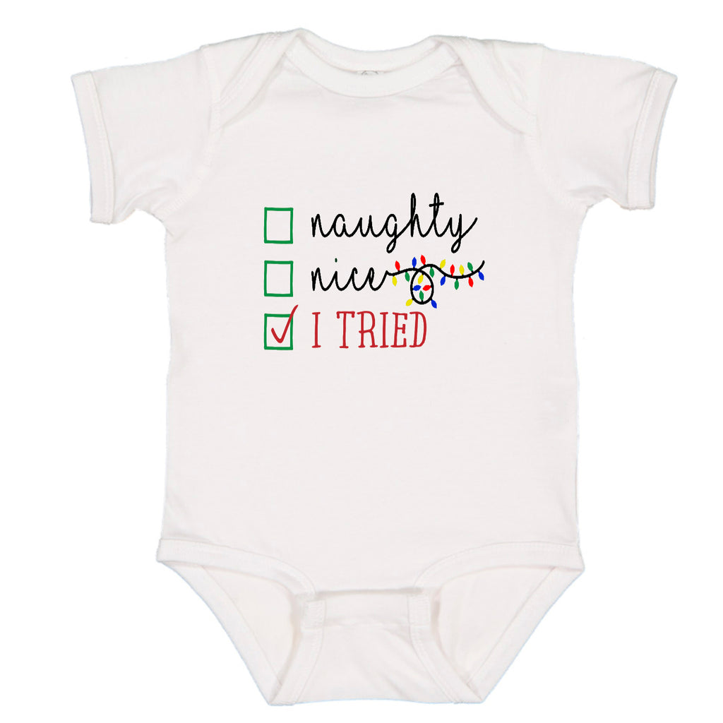 Ink Trendz® Naughty Nice, I Tried Cute Christmas Baby One-Piece Bodysuit