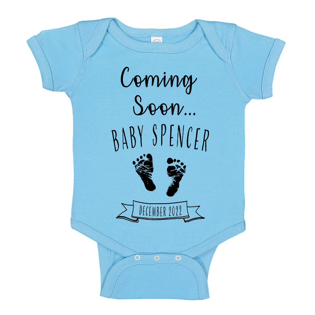 Ink Trendz® Customized Coming Soon... Name and Expecting Date Announcement Baby Bodysuit Romper onesie, Announcement Onesie, Baby Announcement, Gender Reveal Onesie, Gender Reveal, Coming Soon Onesie, Husband Baby Announcement