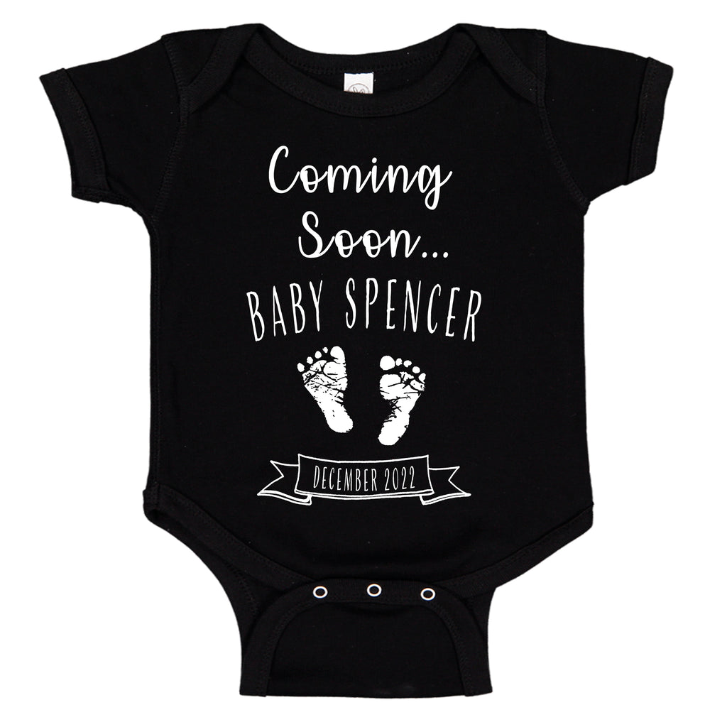 Ink Trendz® Customized Coming Soon... Name and Expecting Date Announcement Baby Bodysuit Romper onesie, Announcement Onesie, Baby Announcement, Gender Reveal Onesie, Gender Reveal, Coming Soon Onesie, Husband Baby Announcement