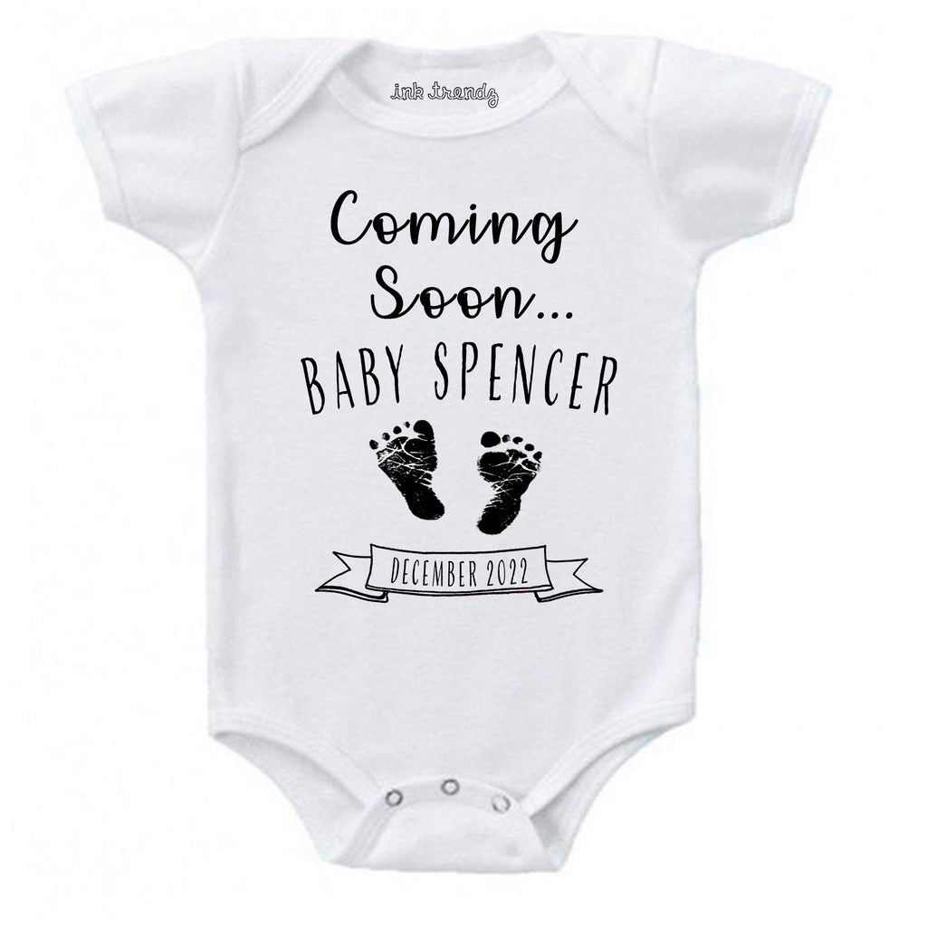 Ink Trendz® Customized Coming Soon... Name and Expecting Date Announcement Baby Bodysuit Romper onesie, Announcement Onesie, Baby Announcement, Gender Reveal Onesie, Gender Reveal, Coming Soon Onesie, Husband Baby Announcement