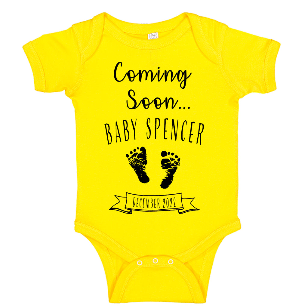 Ink Trendz® Customized Coming Soon... Name and Expecting Date Announcement Baby Bodysuit Romper onesie, Announcement Onesie, Baby Announcement, Gender Reveal Onesie, Gender Reveal, Coming Soon Onesie, Husband Baby Announcement Gender Neutral 