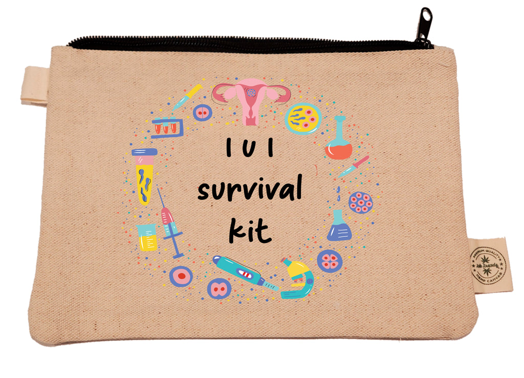 Ink Trendz® IUI Survival Kit Medicine Bag 9" x 7" Makeup Zipper Hemp Canvas Zipper Pouch medicine bag