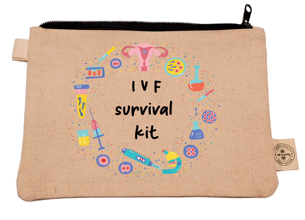 Ink Trendz® IVF Survival Kit Medicine Bag 9" x 7" Makeup Zipper Hemp Canvas Zipper Pouch