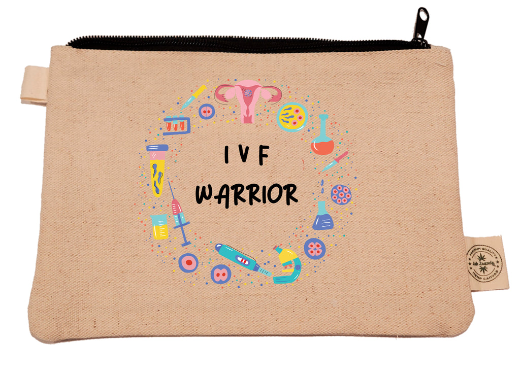 Ink Trendz® IVF Warrior Medicine Bag 9" x 7" Makeup Zipper Hemp Canvas Zipper Pouch, medicine bag, IVF Shots