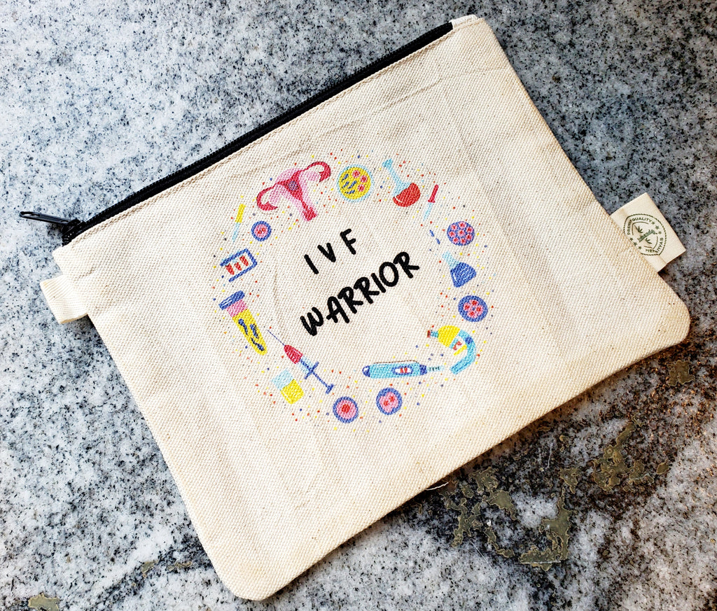 Ink Trendz® IVF Warrior Medicine Bag 9" x 7" Makeup Zipper Hemp Canvas Zipper Pouch, medicine bag, IVF Shots