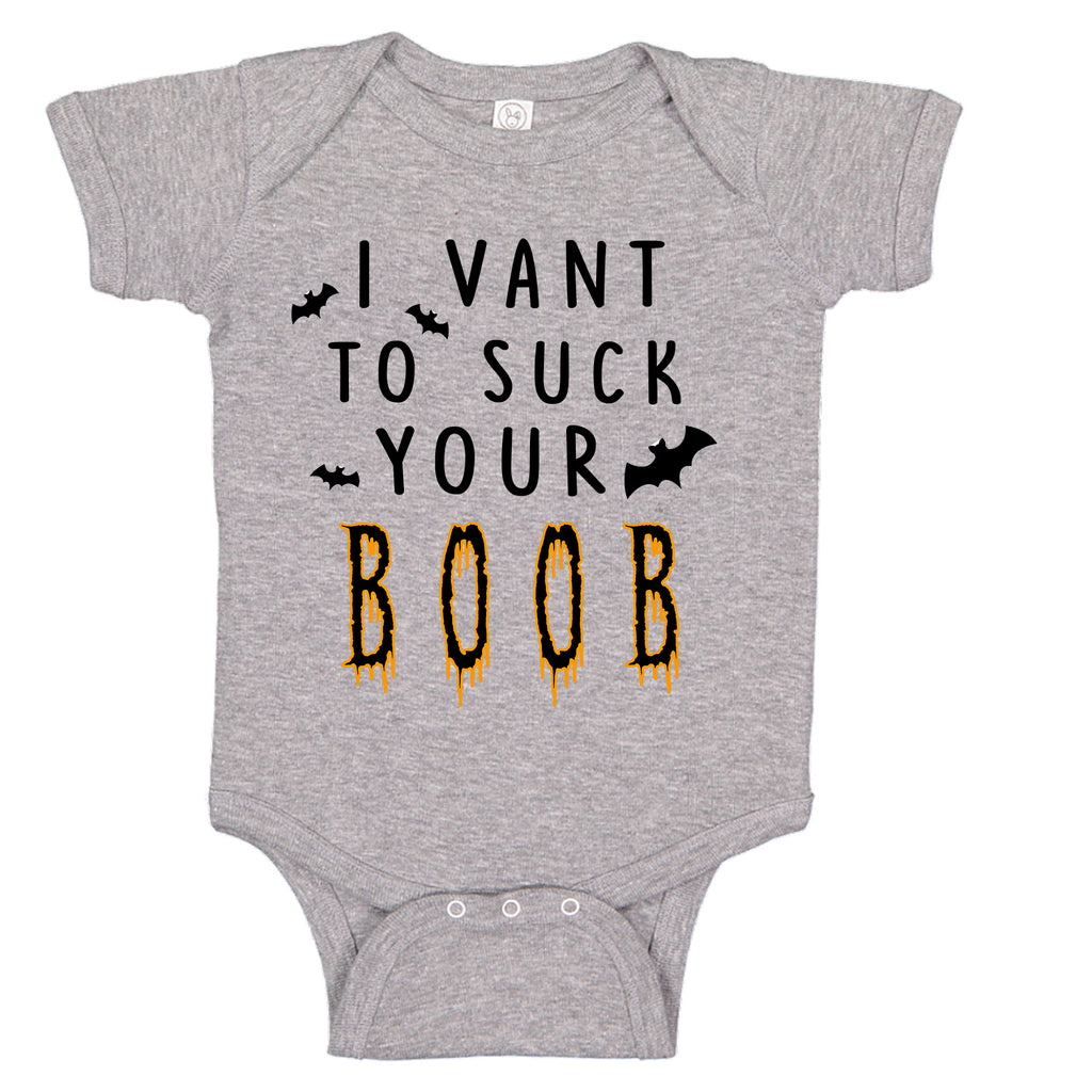 I VANT TO SUCK YOUR BOOB Vampire Themed Bats Halloween Cute Costume Bodysuit Romper