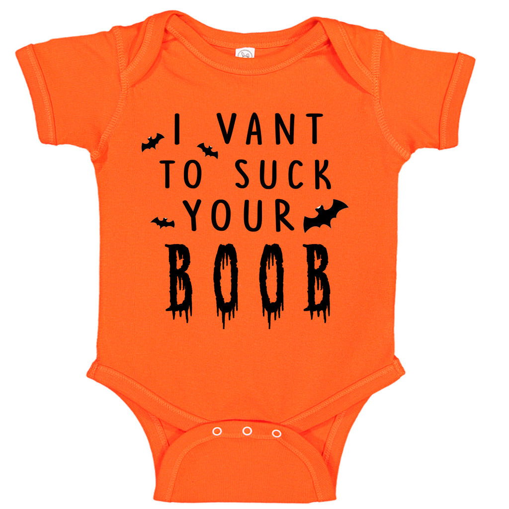 I VANT TO SUCK YOUR BOOB Vampire Themed Bats Halloween Cute Costume Bodysuit Romper