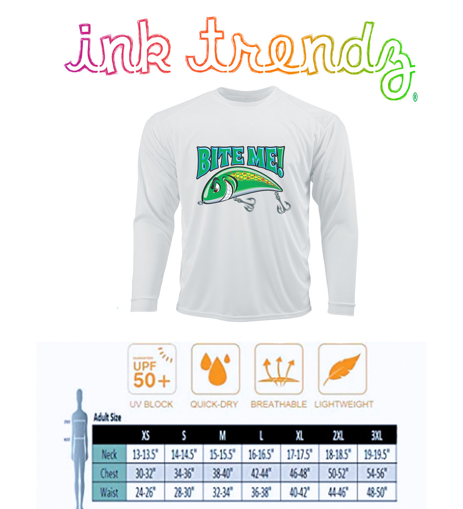 Ink Trendz Bite Me Fishing Outdoorsman Performance UPF50+ Sports T-Shirt