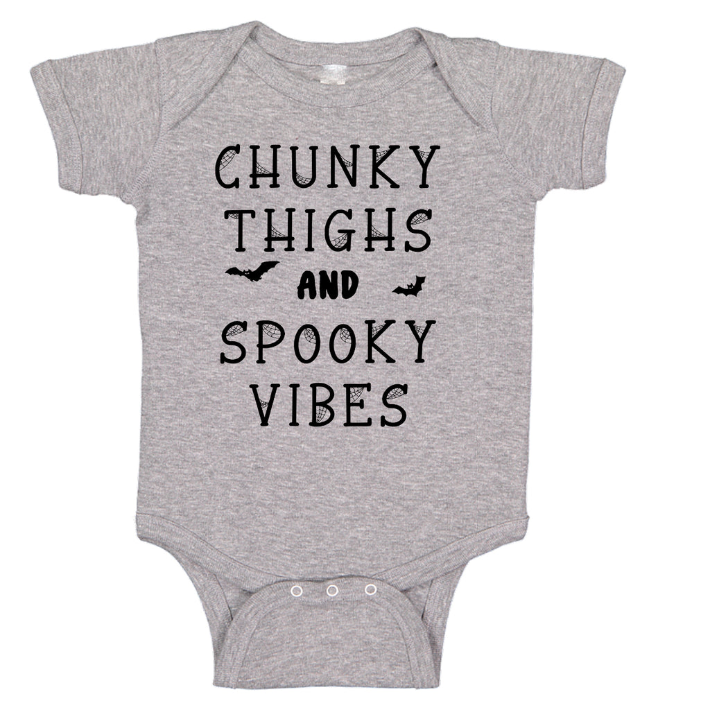 Ink Trendz®  Chunky Thighs and Spooky Vibes Halloween Baby Girl Bodysuit Romper, Halloween Onesie, Halloween Baby Onesie, Halloween Apparel, Spooky Onesie, Cute Halloween onesie baby boy halloween onesie. baby girl halloween onesie