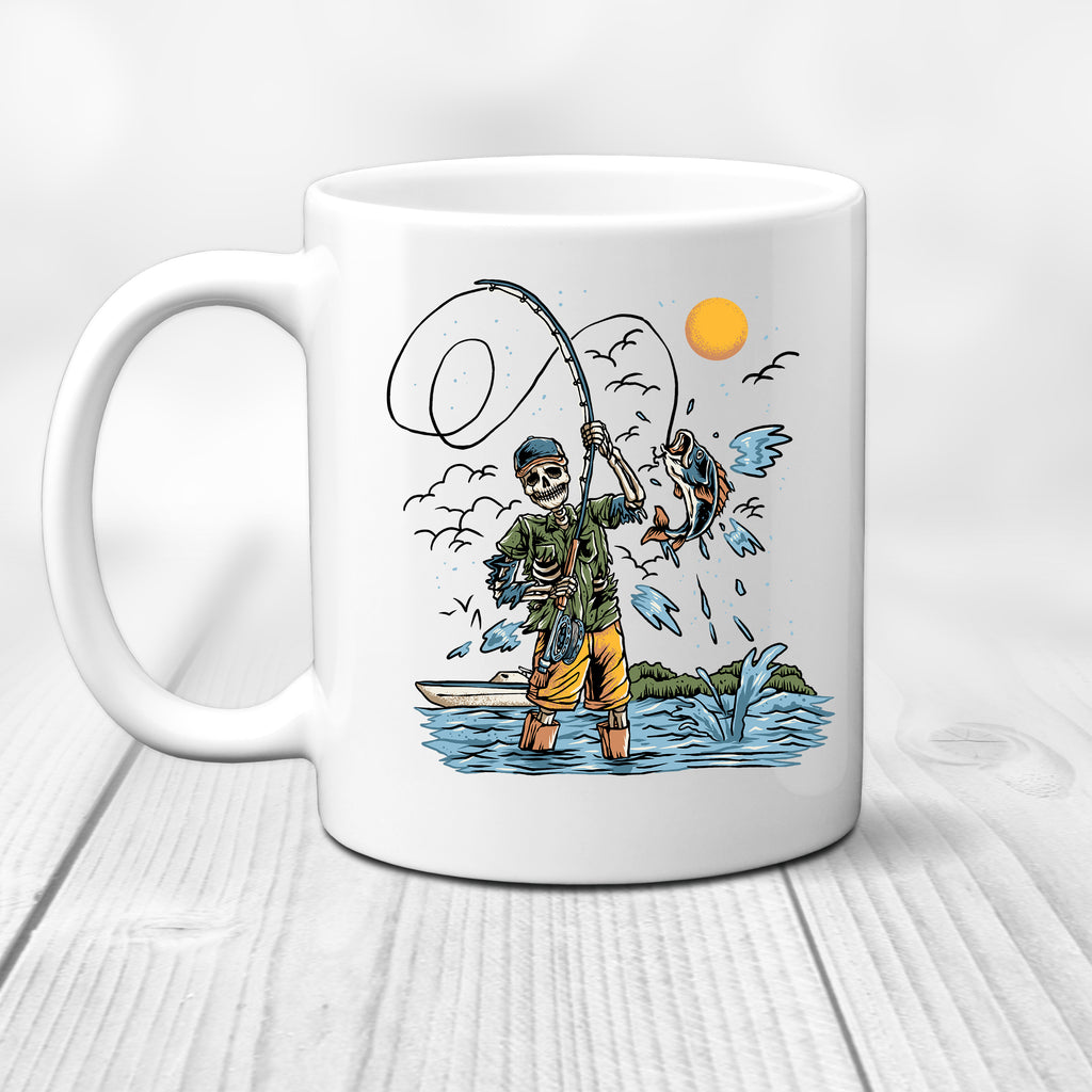 Ink Trendz Fly Fishing Skeleton Funny Novelty  Fishing Lure 11 Oz. Coffee Mug Cup