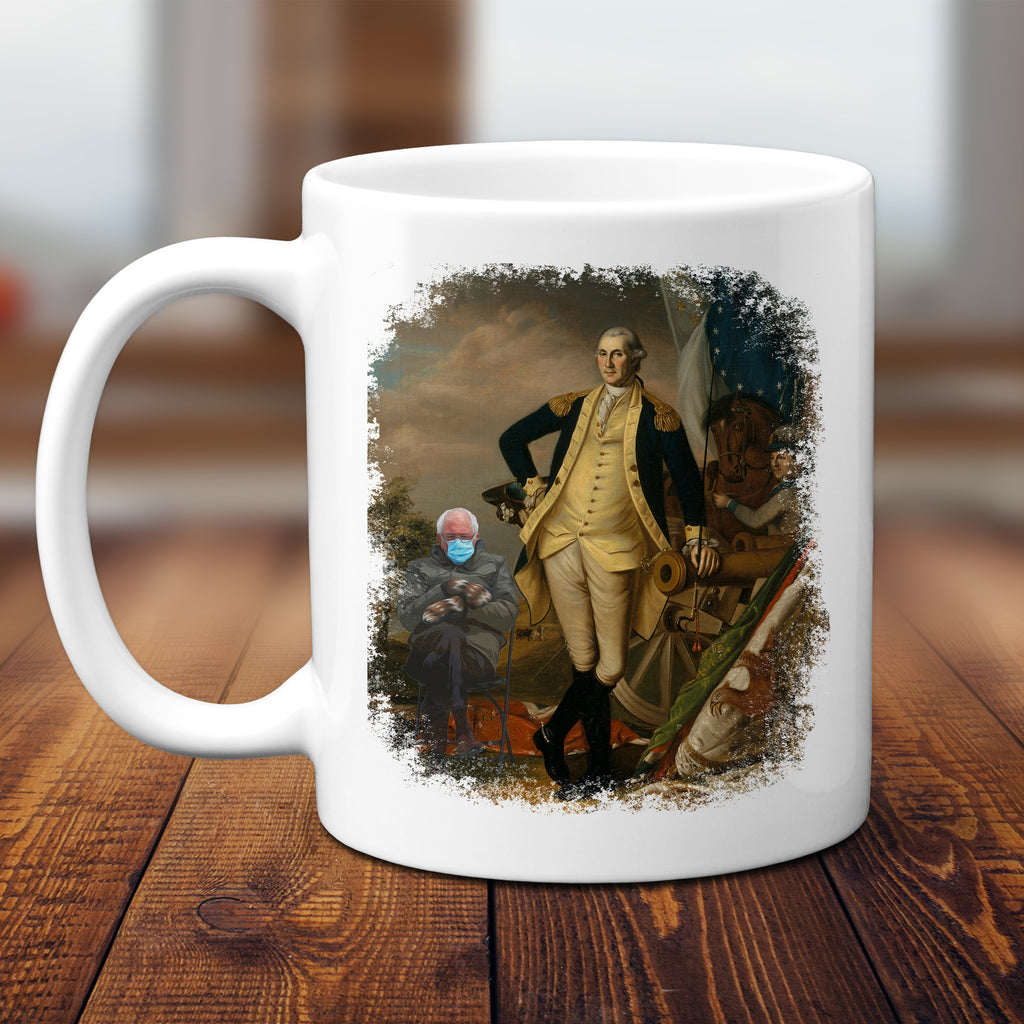 Ink Trendz Bernie & Washington James Peale Funny Meme Funny Bernie Mug 11 Oz. Coffee Mug, George Washington Meme, Meme Mugs, Fine Art Mug, James Perle Art Mug