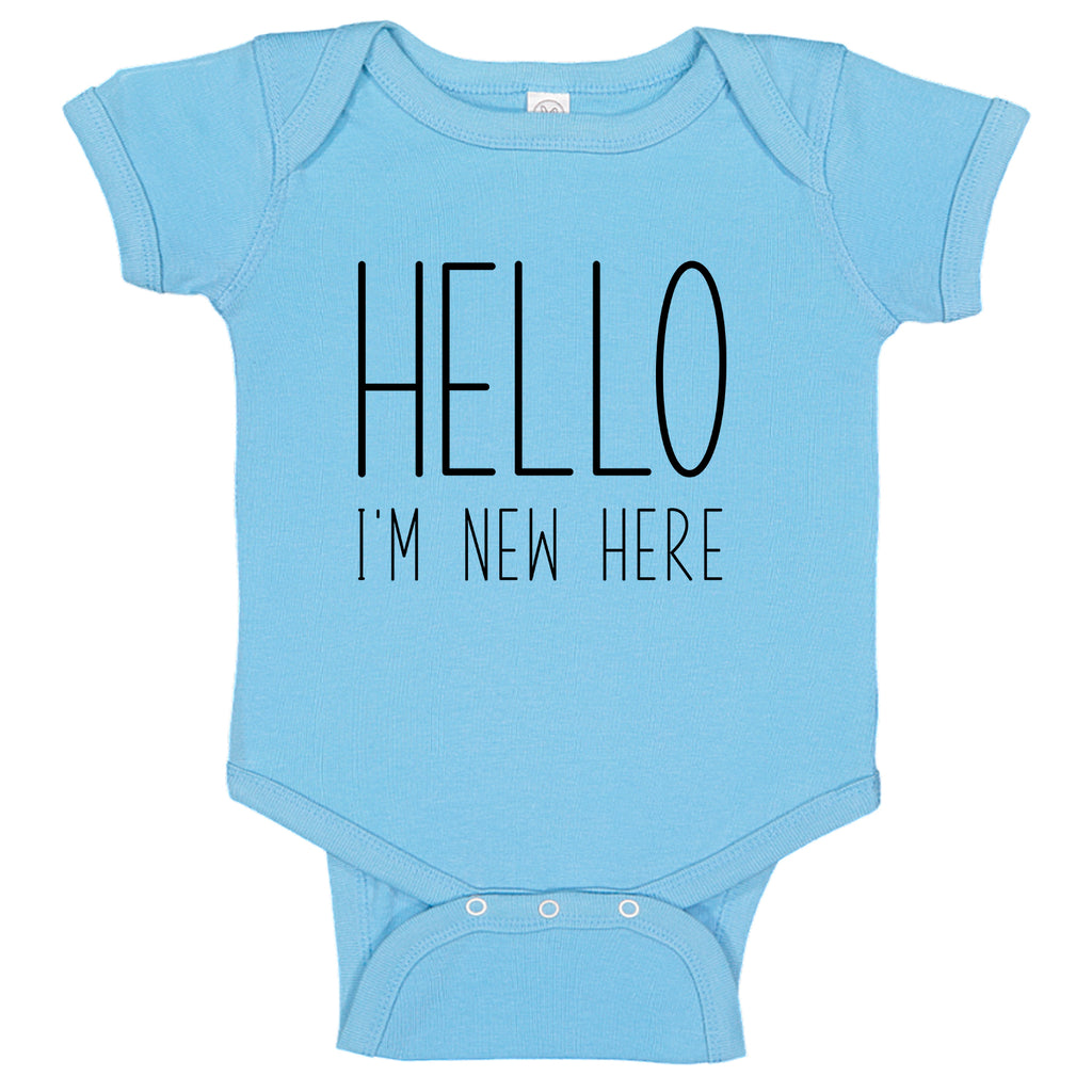 Ink Trendz® HELLO I'M NEW HERE Baby Reveal Announcement Baby Romper Bodysuit, baby announcement onesie, I'm New Here Onesie
