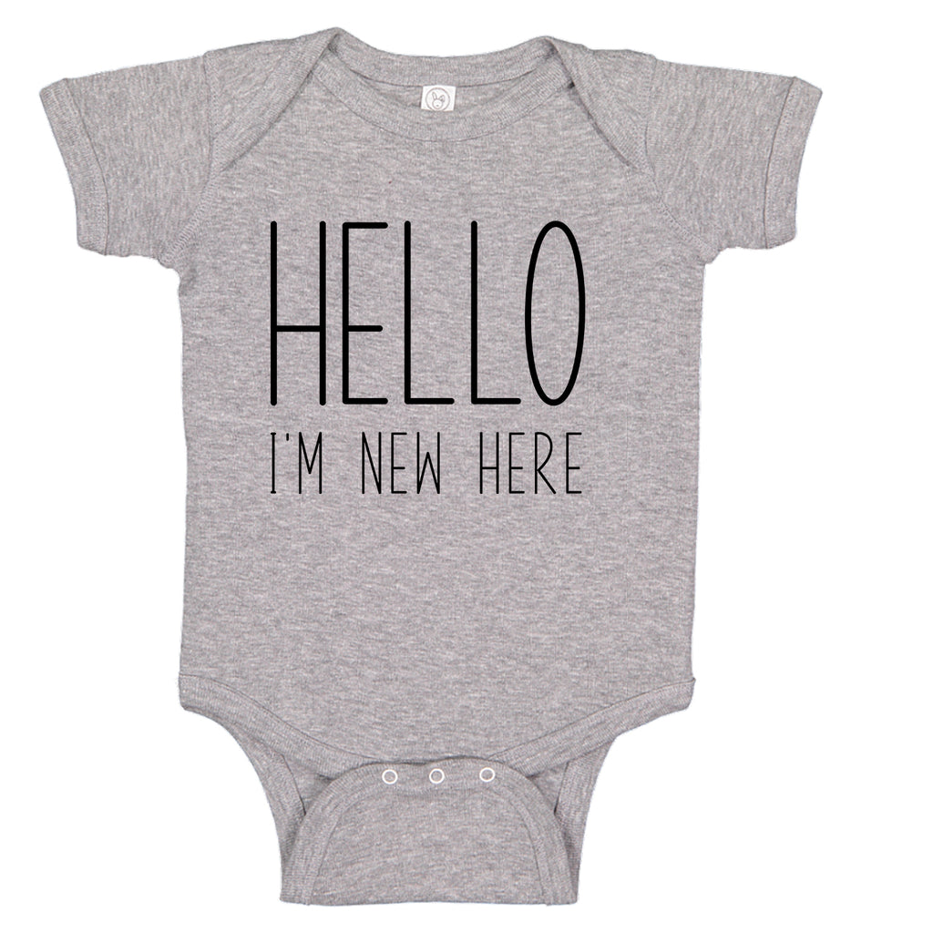 Ink Trendz® HELLO I'M NEW HERE Baby Reveal Announcement Baby Romper Bodysuit, baby announcement onesie, I'm New Here Onesie