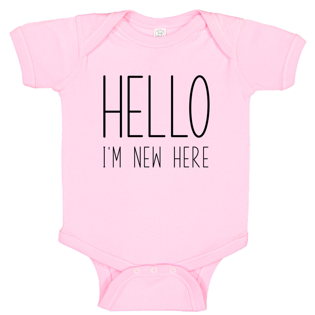 Ink Trendz® HELLO I'M NEW HERE Baby Reveal Announcement Baby Romper Bodysuit, baby announcement onesie, I'm New Here Onesie