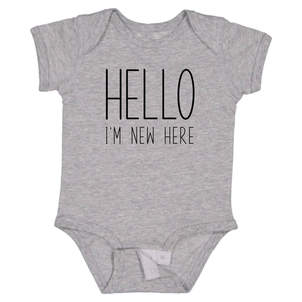 Ink Trendz® HELLO I'M NEW HERE Baby Reveal Announcement Baby Romper Bodysuit