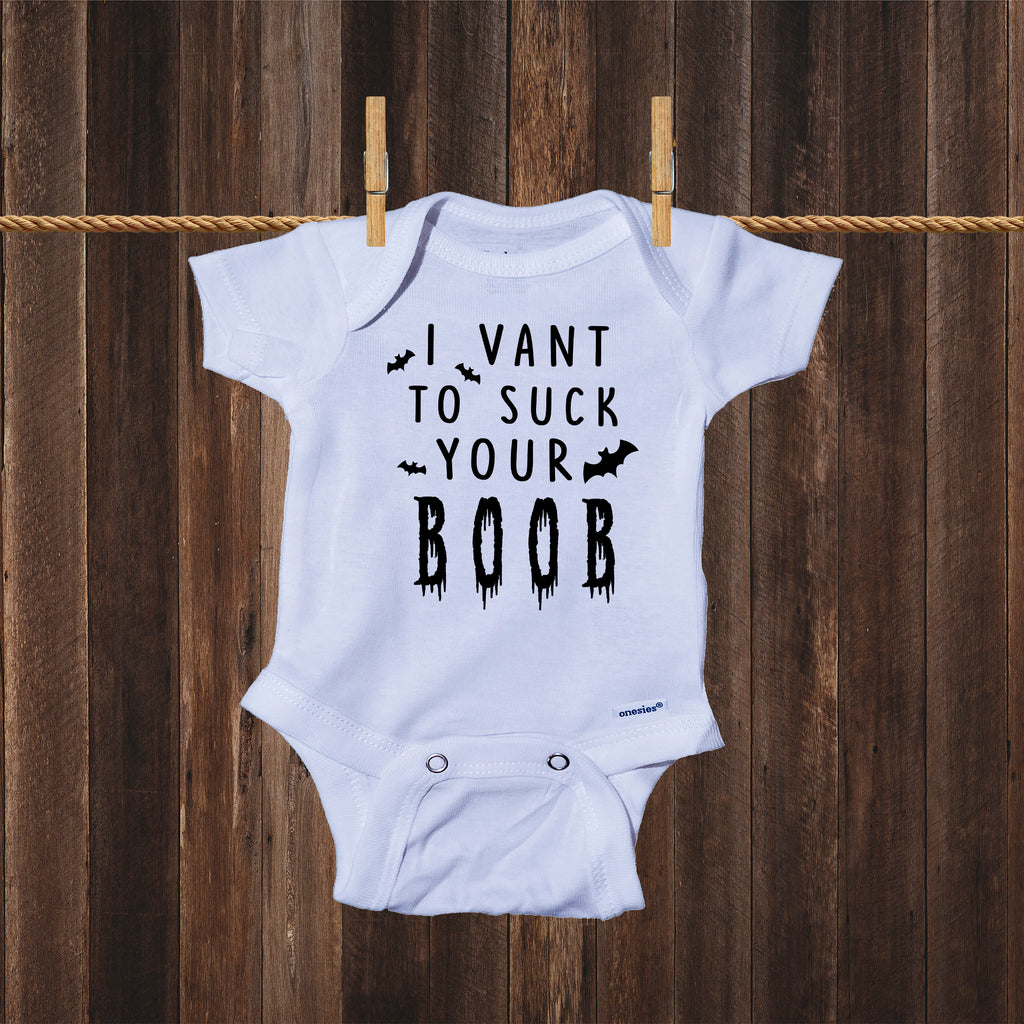 Ink Trendz I VANT TO SUCK YOUR BOOB Funny Halloween Baby Onesie® One-Piece Bodysuit Halloween Baby Onesie, Halloween onesies