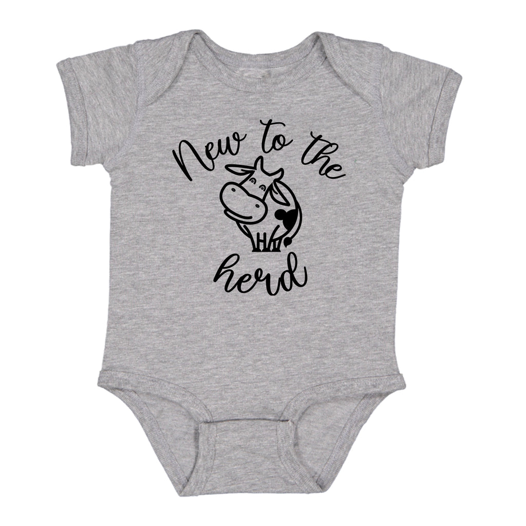 Ink Trendz® New to The Herd Baby Pregnancy Announcement Bodysuit One-piece Romper, Farmer Onesie, Farming onesie, cute cow onesie, cow onesies