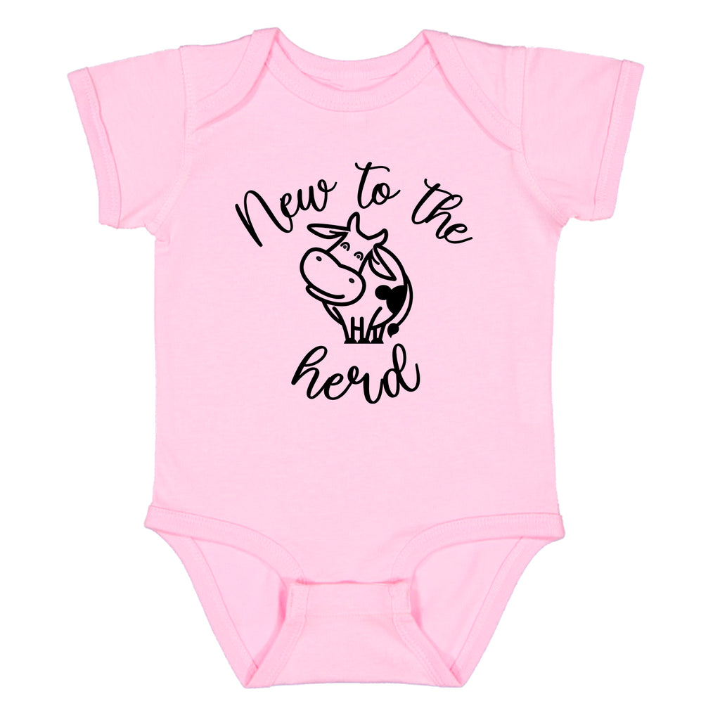 Ink Trendz® New to The Herd Baby Pregnancy Announcement Bodysuit One-piece Romper, Farmer Onesie, Farming onesie, cute cow onesie, cow onesies