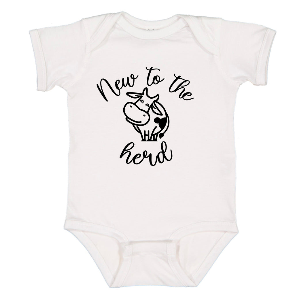 Ink Trendz® New to The Herd Baby Pregnancy Announcement Bodysuit One-piece Romper, Farmer Onesie, Farming onesie, cute cow onesie, cow onesies