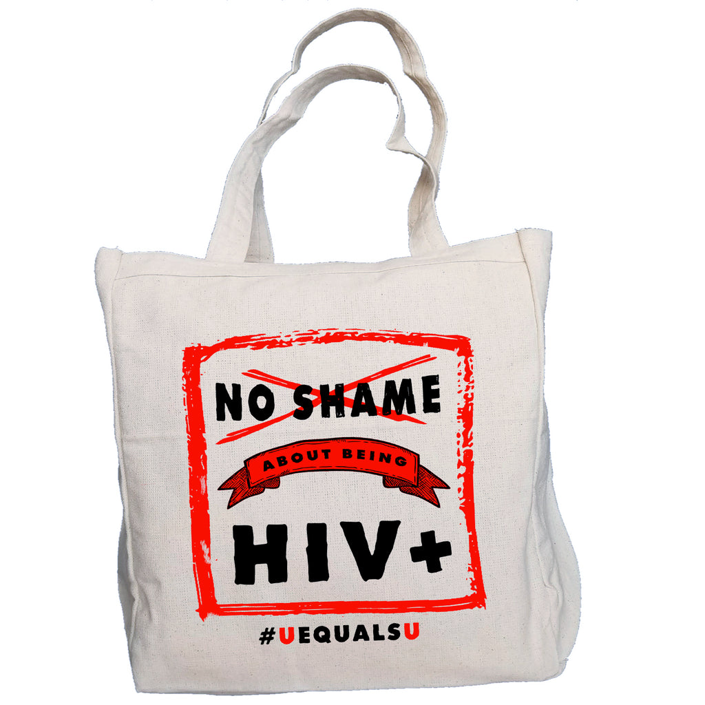 Ink Trendz NO SHAME #UequalsU U=U HIV Awareness Ribon 10oz. Natural Canvas Cotton Tote, HIV AWARENESS PROMOTIONAL ITEMS