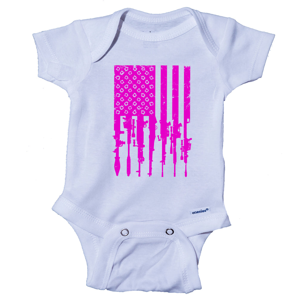 Ink Trendz® Distressed American Flag RPG Guns Freedom Onesie® Military Baby Boy Onesie, Military Onesies, Military Onesie, Pink Military Onesie, Military Baby Girl