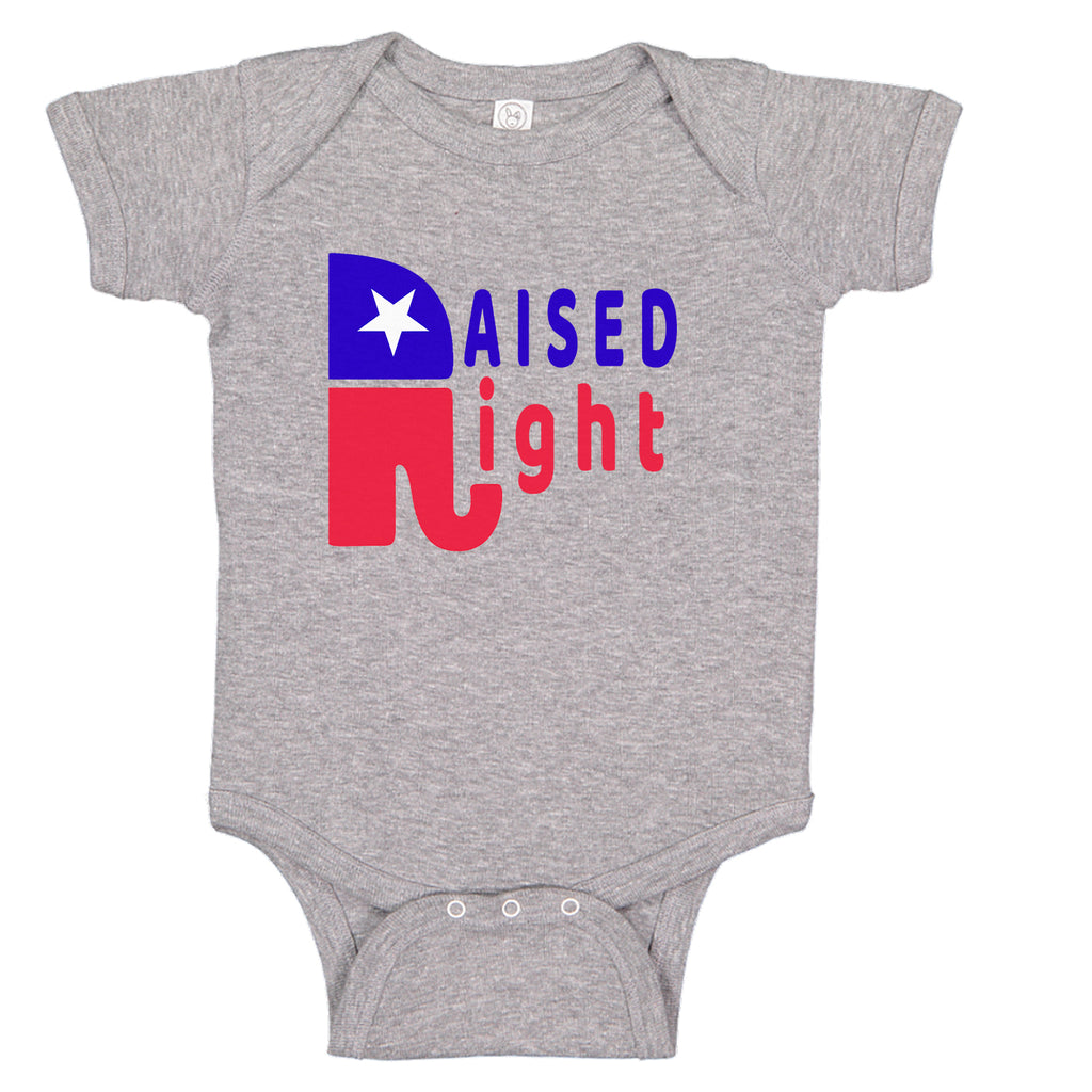 Ink Trendz® Raised Right Conservative One-Piece Baby Bodysuit, Republican Onesie, Republican Baby, Raised Right Onesie