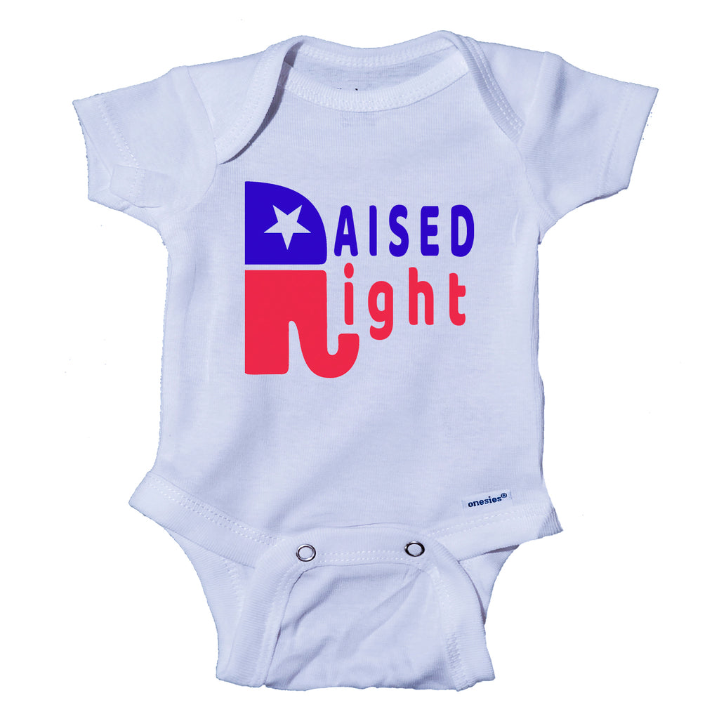 Ink Trendz® Raised Right Conservative One-Piece Baby Onesie, Republican onesie, Republican Onesies, Conservative onesie