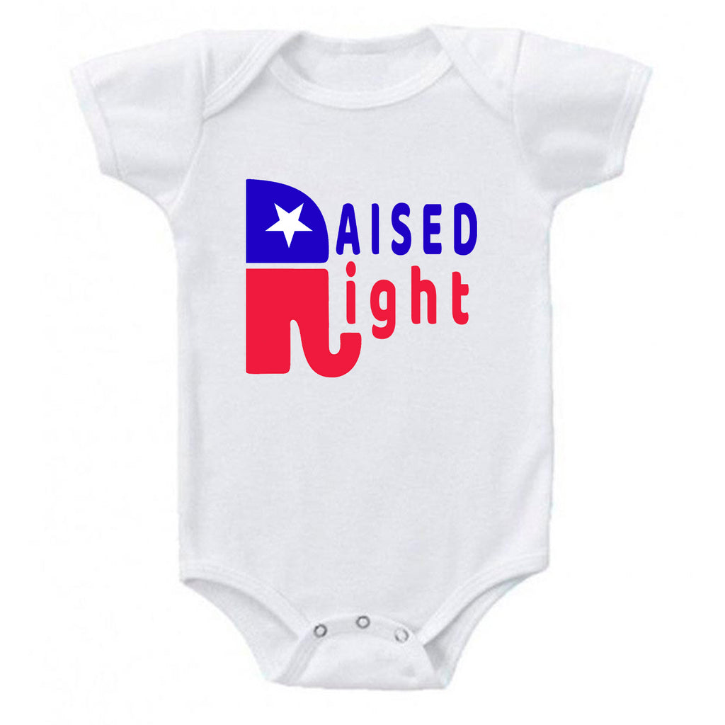 Ink Trendz® Raised Right Conservative One-Piece Baby Bodysuit, Republican Onesie, Republican Baby, Raised Right Onesie