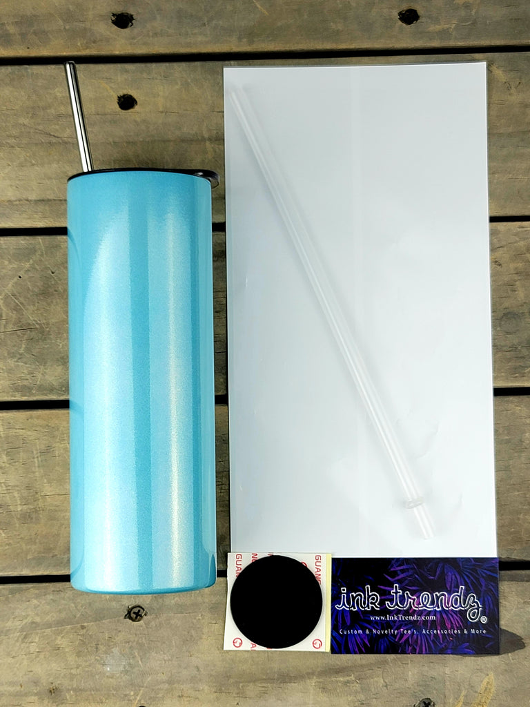 Blank STRAIGHT 20 oz Shimmer Sublimation Tumbler (Non-Tapered) with Straw and Heat-shrink
