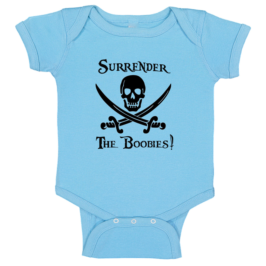 Ink Trendz Surrender The Boobies Pirate Jolly Roger Crossed Swords Baby Bodysuit, Cute Pirate Onesie, Pirate Onesie, Jolly Roger Onesie, Baby Boy Pirate Onesie