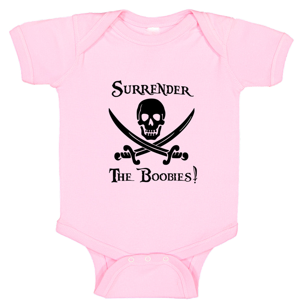 Ink Trendz Surrender The Boobies Pirate Jolly Roger Crossed Swords Baby Bodysuit, Cute Pirate Onesie, Pirate Onesie, Jolly Roger Onesie, Baby girl Pirate Onesie