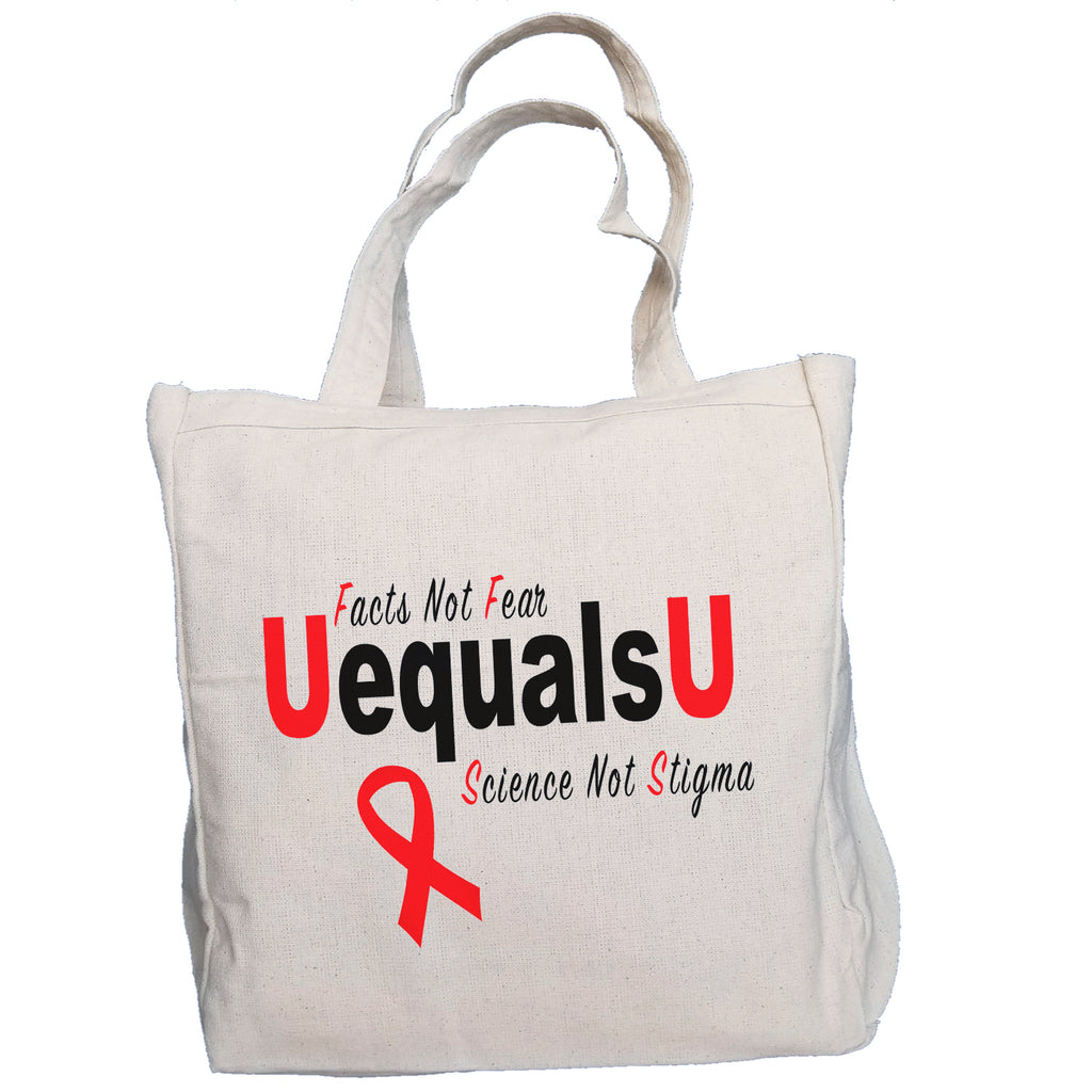Ink Trendz UequalsU U=U Facts Not Fear Undetectable = Untransmitable  HIV Awareness 10oz. Natural Canvas Cotton Tote, u=u tote bag, HIV Awareness Promotional Items, HIV Awareness, Stop the Stigma, HIV Ribbon, HIV/Aids Swag, HIV BAG