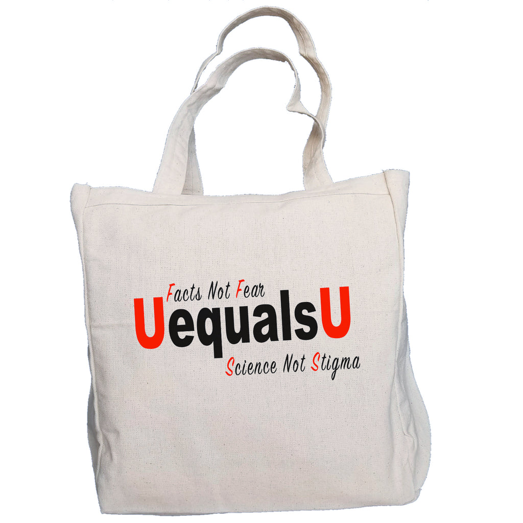 Ink Trendz UequalsU U=U Facts Not Fear Undetectable = Untransmitable  HIV Awareness 10oz. Natural Canvas Cotton Tote, u=u tote bag, HIV Awareness Promotional Items, HIV Awareness, Stop the Stigma