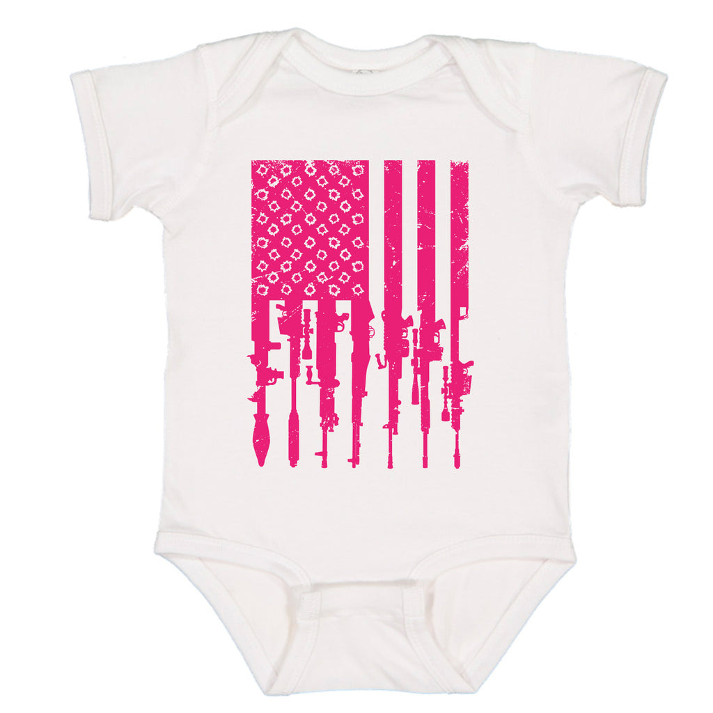 Ink Trendz® Distressed American Flag RPG Guns Freedom Baby One-piece Bodysuit