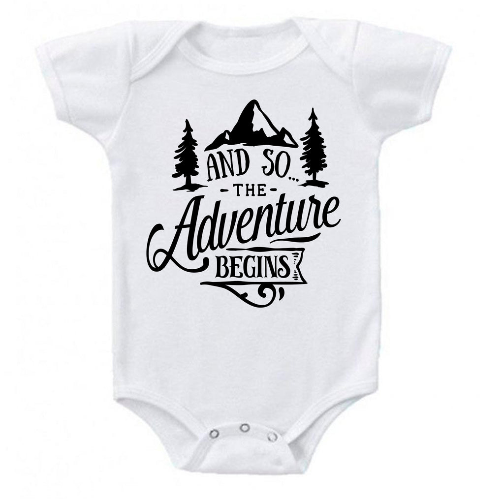 Ink Trendz® And So The Adventure Begins Baby Pregnancy Announcement Baby Bodysuit One piece Romper Baby announcement, pregnancy Reveal