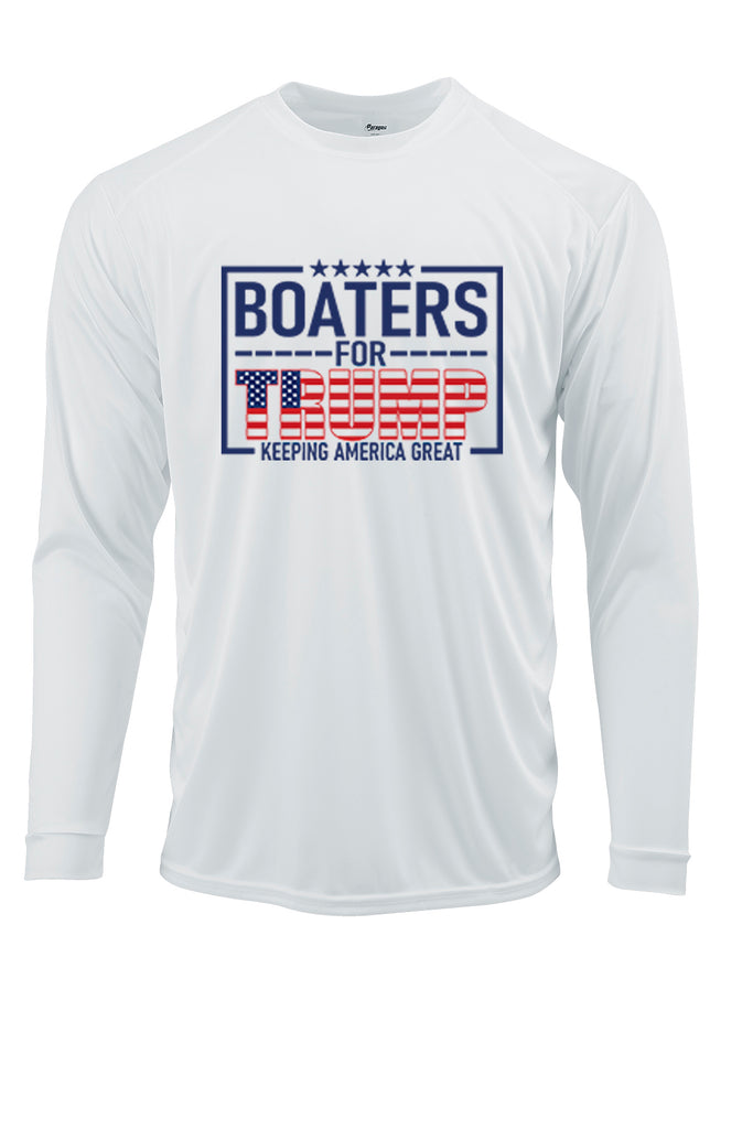 Ink Trendz® Boaters For Trump Keep America Great Long Sleeve Performance UPF50+ Front Graphic T-Shirt