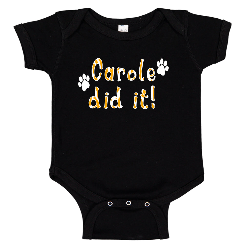 Ink Trendz® Carole Did It! Animal Print Tiger King Themed Baby Bodysuit In Black Animal Print Onesies, Free Joe Onesie, Joe Exotic Onesie, Joe Exotic Onesies, Tiger King Onesie