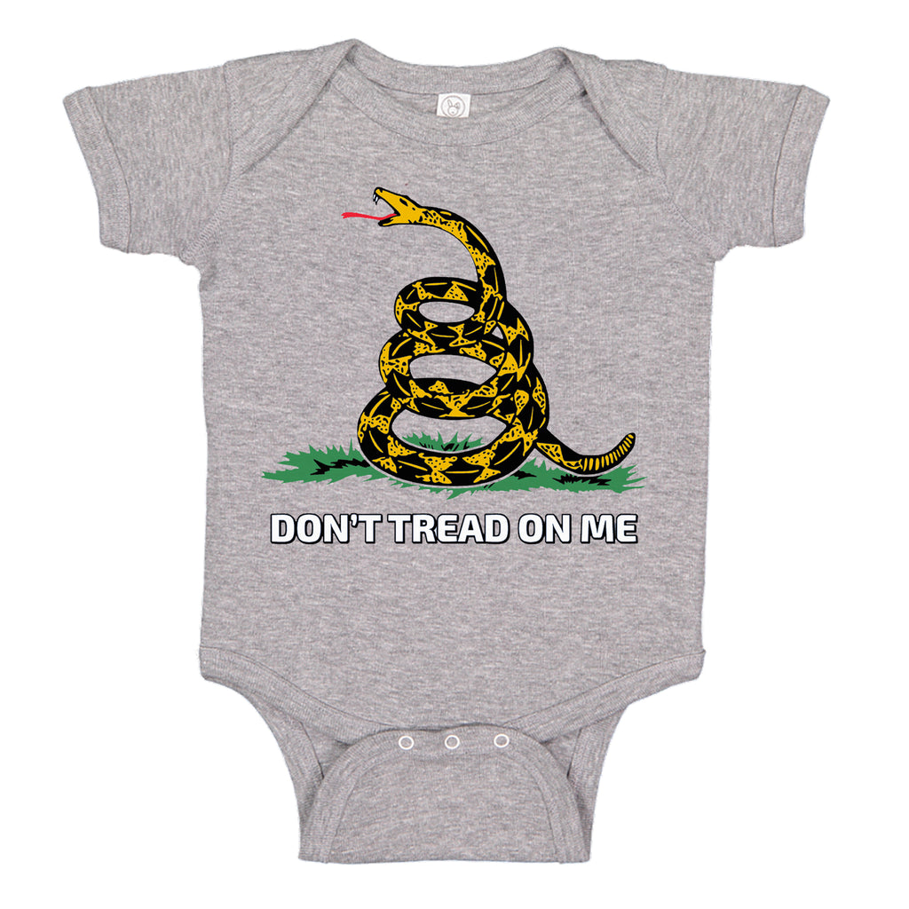 Ink Trendz® Don't Tread On Me Gadsden Serpent Baby One-Piece Bodysuit Romper Baby Onesie in Heather Grey