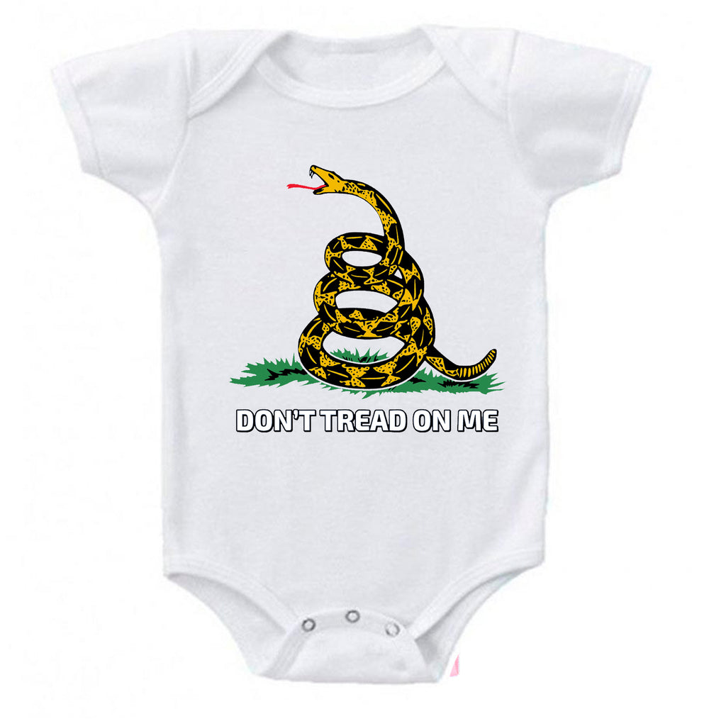 Ink Trendz® Don't Tread On Me Gadsden Serpent Baby One-Piece Bodysuit Romper Baby Onesie in White