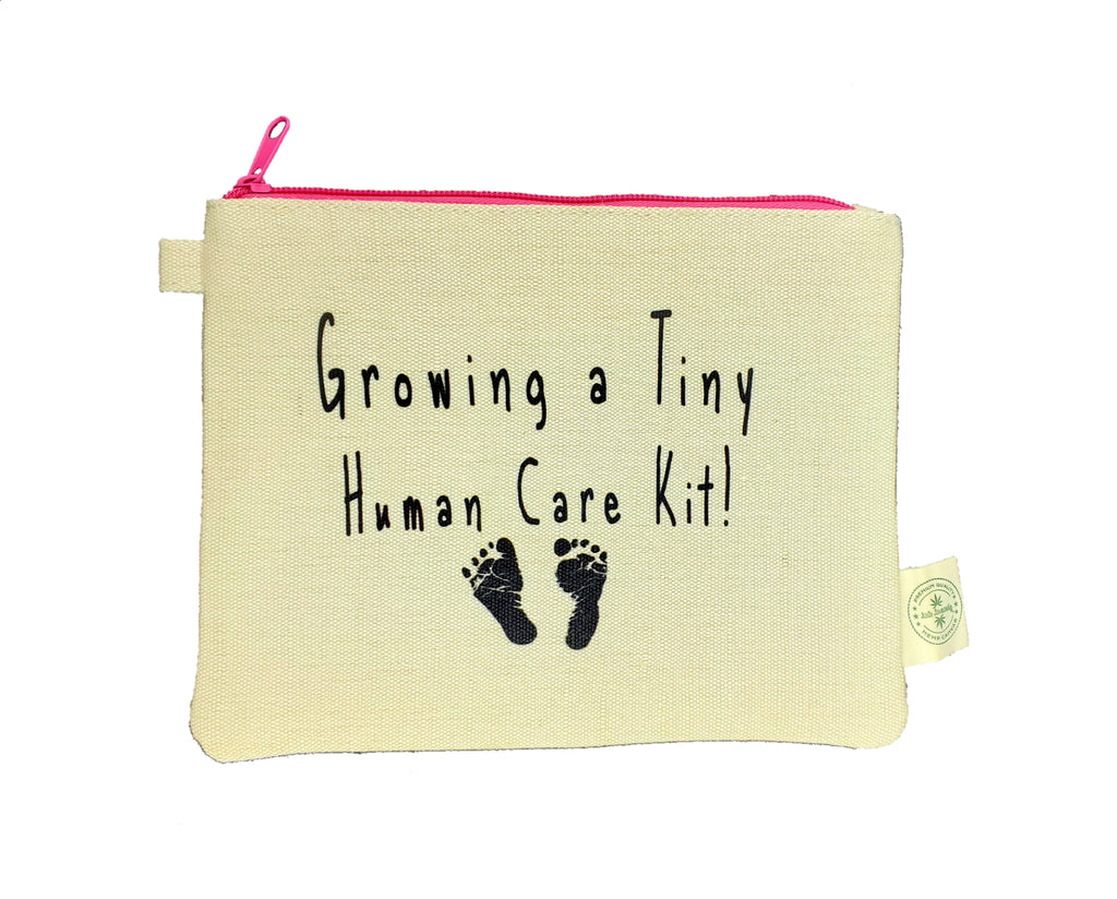 Ink Trendz® Growing a Tiny Human Care Kit! Pregnancy Cosmetic Zipper Hemp Pouch Bag, Gender Reveal Gift, Pregnancy Gift, Baby Shower Gift, Best Friend Pregnancy Gift, Growing a tiny Human gift