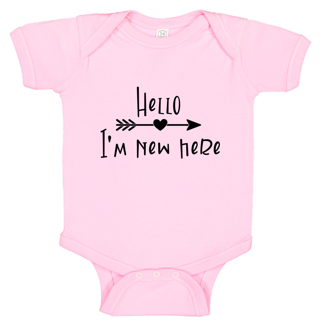 Ink Trendz® Hello I'm New Here Cute Announcement Baby Romper Bodysuit in baby pink Baby Girls Onesie Onesie