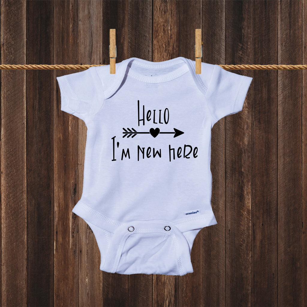 Ink Trendz® Hello I'm New Here Cute Announcement Baby Romper Bodysuit